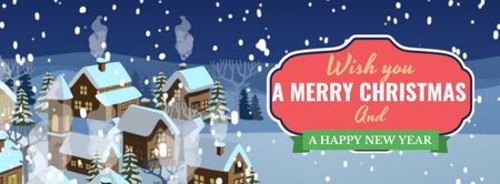 Snow falling on night village Facebook Video cover Design Template