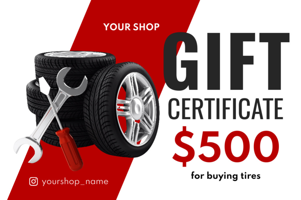 Plantilla de diseño de Sale Offer of Car Tires Gift Certificate 