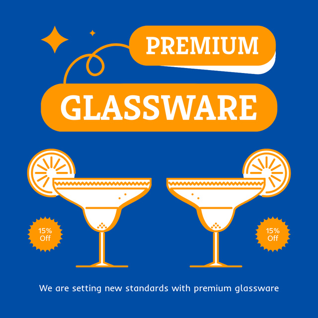 Premium Cocktail Drinkware Glass Offer With Discount Instagram AD Design Template