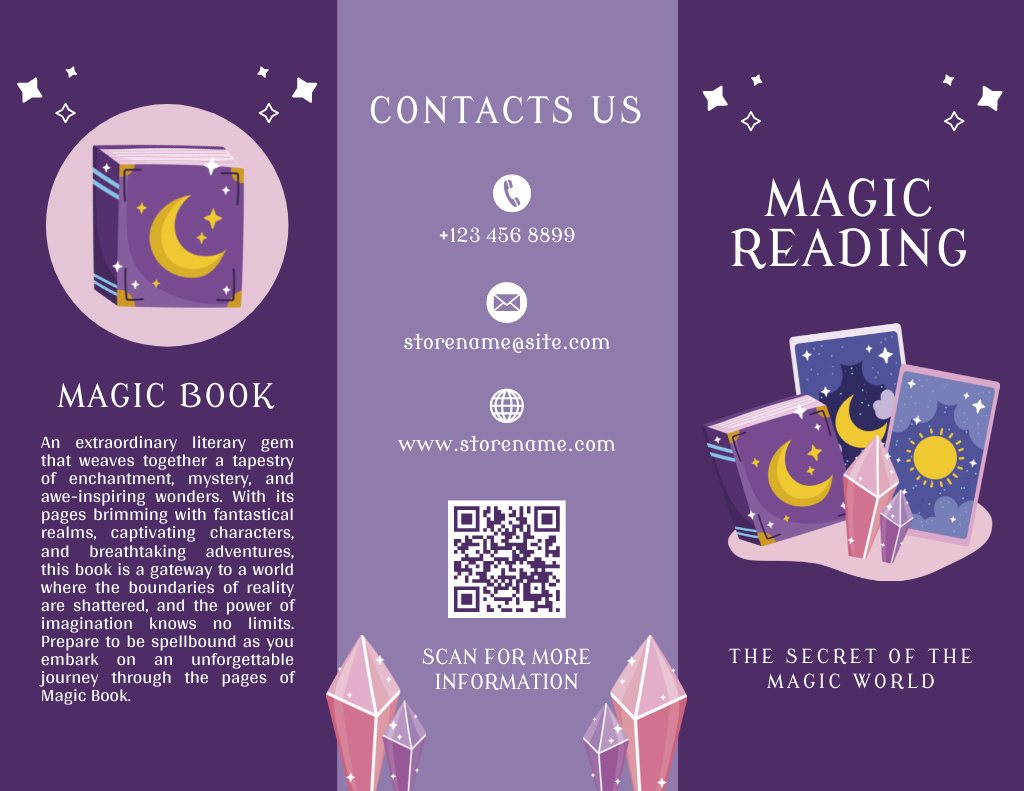 Modèle de visuel Magic Books and Entertainments Offer on Purple - Brochure 8.5x11in