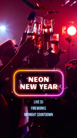 Modèle de visuel Excellente fête du Nouvel An au néon en club avec champagne - Instagram Video Story