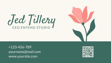 Flower Studio Ad with Round Floral Frame Business Card US Design Template