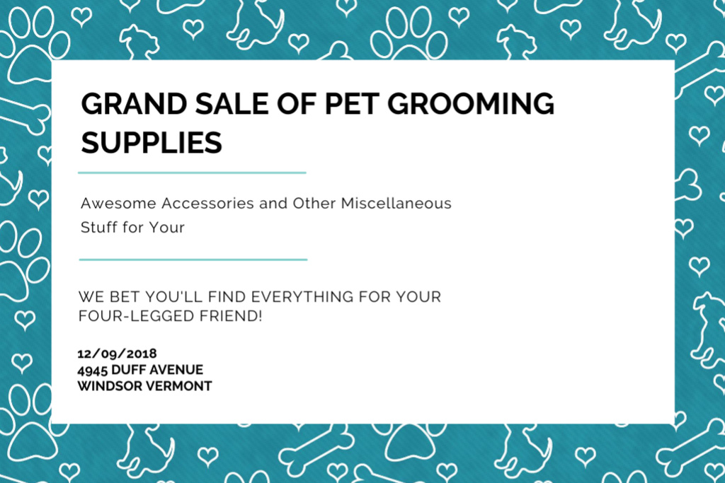 Template di design Grand Pet Grooming Supplies Sale Ad with Abstract Paw Prints Flyer 4x6in Horizontal