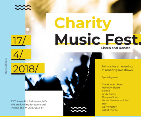 Charity Music Fest Invitation Crowd at Concert Medium Rectangle Design Template