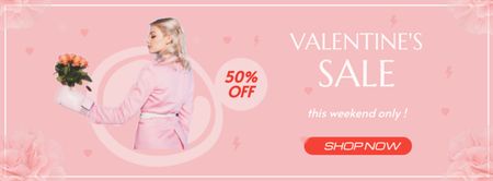 Valentine's Day Sale with Blonde on Pink Facebook cover Design Template