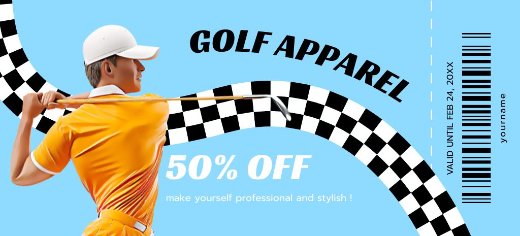 Golf Apparel Shop Ad with Discount Coupon 3.75x8.25in Šablona návrhu