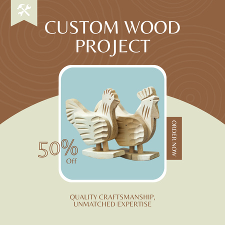 Modèle de visuel Décoration et service en bois personnalisés à moitié prix - Instagram AD