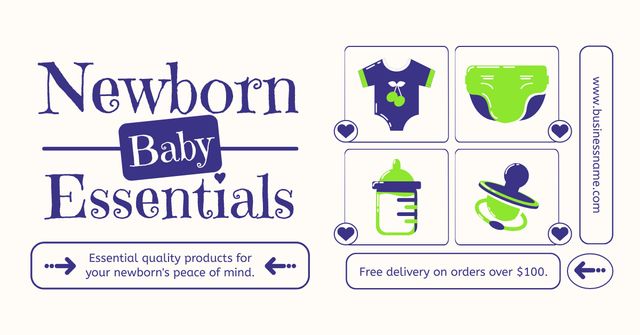 Designvorlage Essential Goods for Newborns with Delivery für Facebook AD