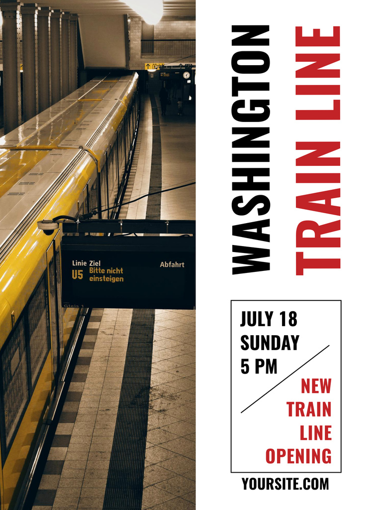 Ontwerpsjabloon van Poster US van Train Line Opening Announcement with Station