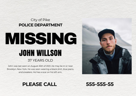 Announcement of Missing Person Poster B2 Horizontal Šablona návrhu