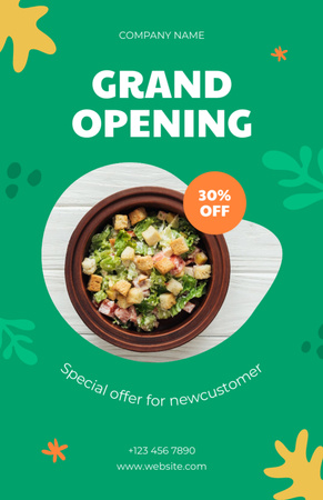 Anúncio de Abertura de Restaurante com Desconto em Salada Recipe Card Modelo de Design