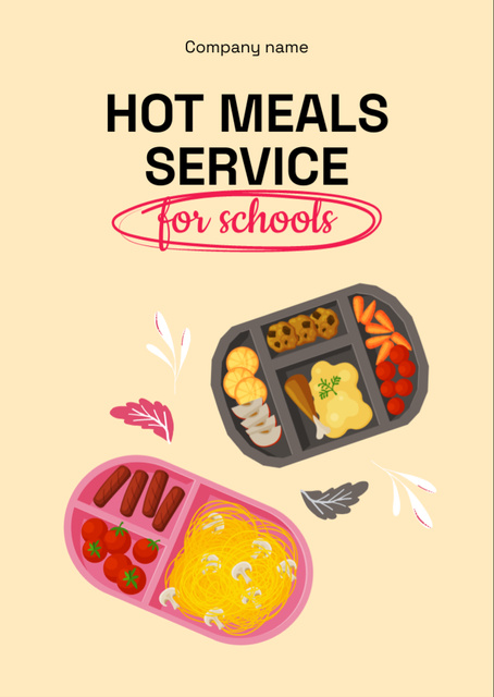 Ad of Hot Meals Service for Schools Flyer A6デザインテンプレート