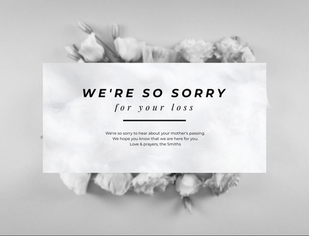 We Are Sorry for Your Loss with Flowers Postcard 4.2x5.5in – шаблон для дизайну