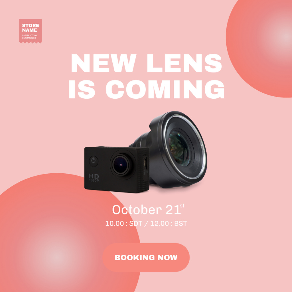 Pink Ad of New Lens for Camera Instagram Design Template