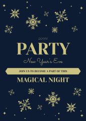 New Year Party Announcement With Golden Snowflakes