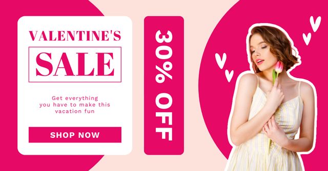 Valentine's Day Sale with Beautiful Woman with Tulip Facebook AD Design Template