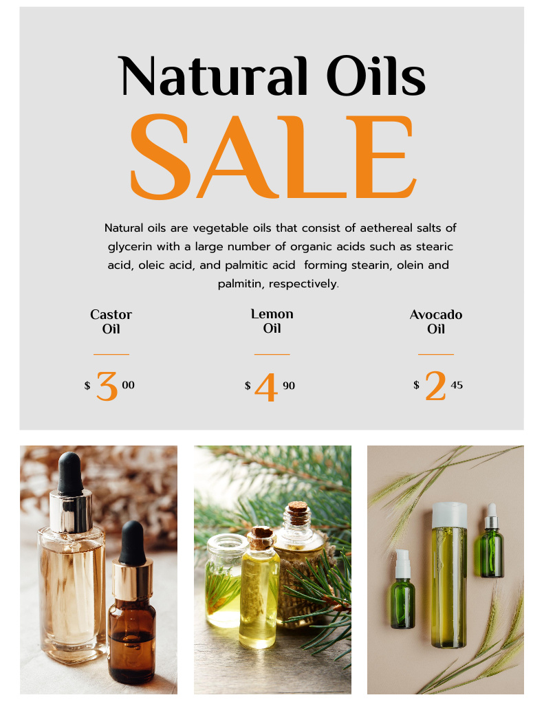 Affordable Natural Cosmetic Oils and Serums Poster 8.5x11in Πρότυπο σχεδίασης