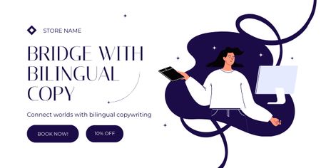 Platilla de diseño Exclusive Bilingual Copywriting Service With Discounts Facebook AD
