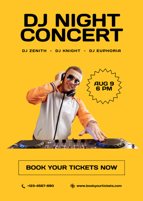 Exciting DJ Concert Announcement With Booking Flayer Design Template