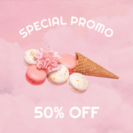 Tempting Macaroons And Cone With Discount Offer Instagram Design Template