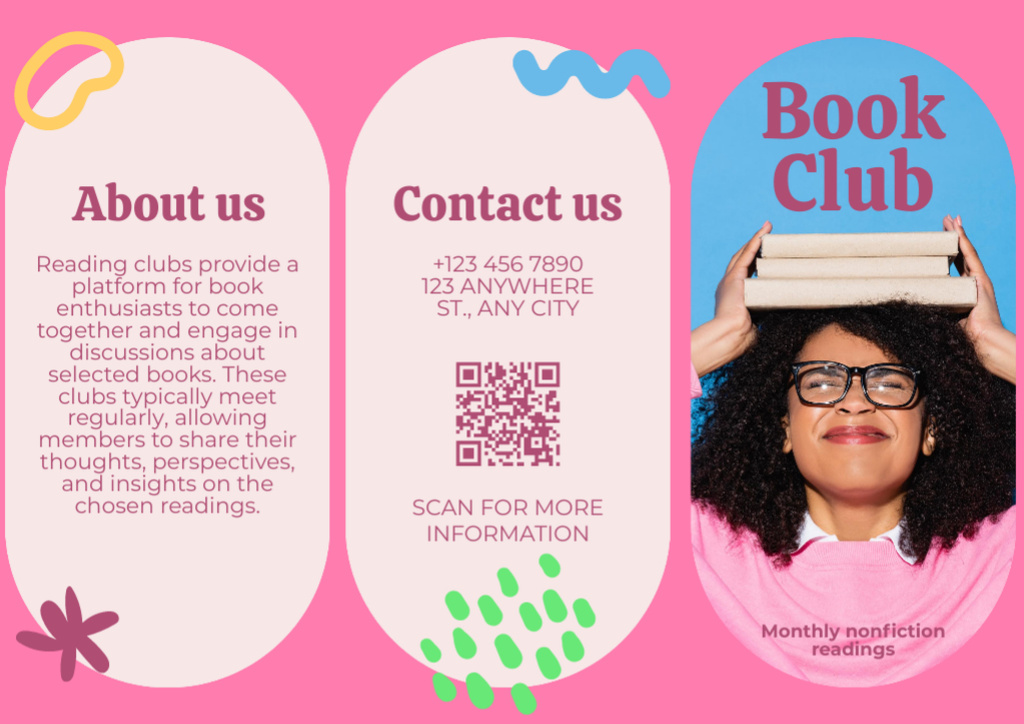 Book Club Invitation with Woman Reader Brochure Πρότυπο σχεδίασης