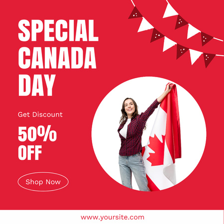 Happy Canada Day Ad on Red Instagram Design Template