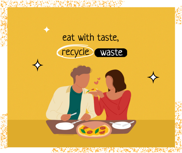 Waste Recycling Motivation with Girl holding Phone and Ice Cream Facebook Design Template