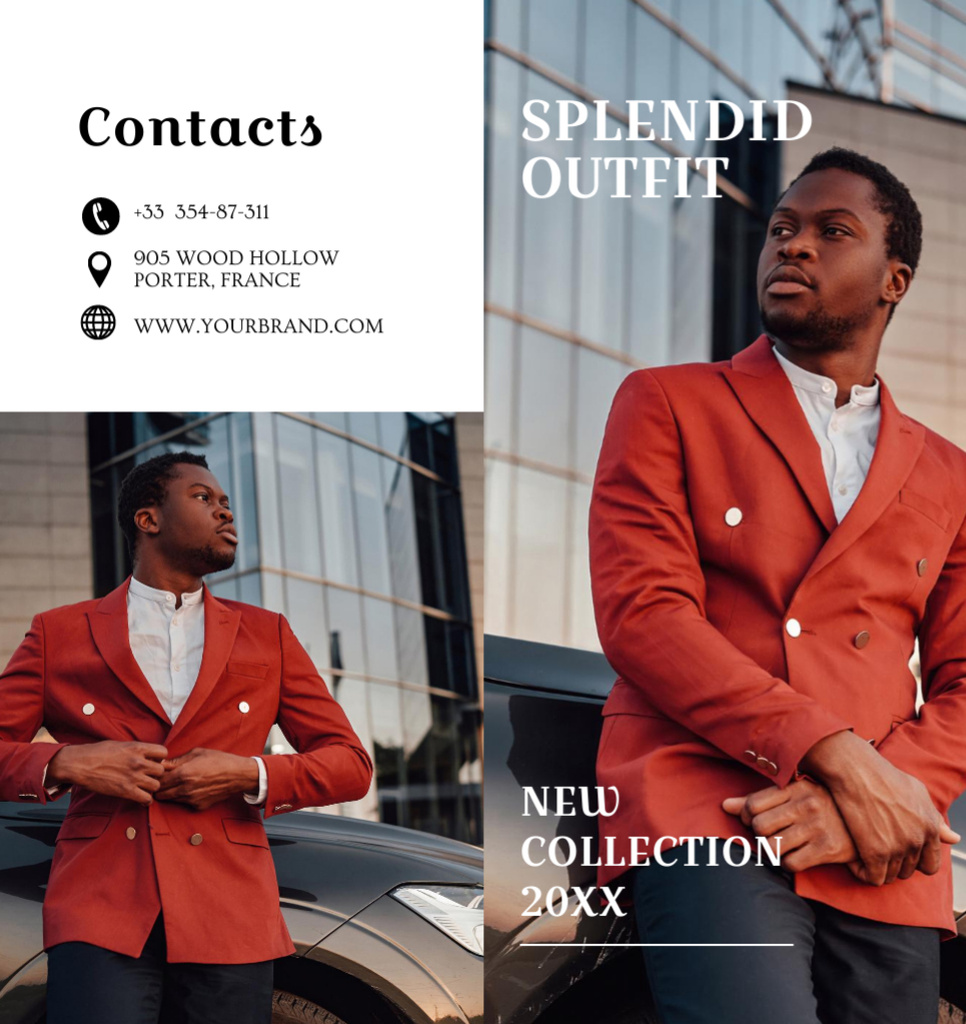 Fashion Ad with Stylish Man in Red Outfit Brochure Din Large Bi-fold – шаблон для дизайна