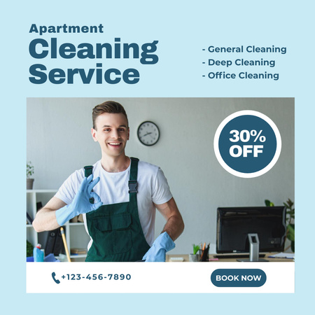 Template di design Cleaning Service Offer with a Man in Uniform Instagram