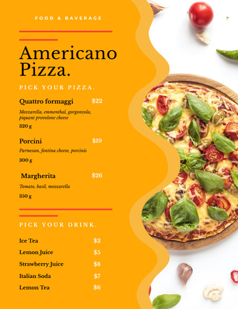 Template di design Delicious Italian Pizza Offer with Red Tomatoes Menu 8.5x11in