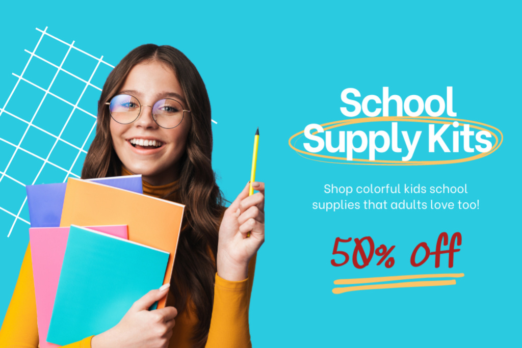 Back to School Sale of Supply Kits Label Design Template