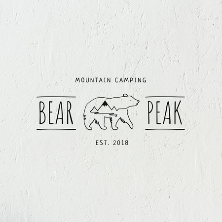 Plantilla de diseño de oferta tour de viaje con oso y montañas Logo 