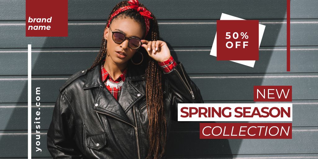 Ontwerpsjabloon van Twitter van Spring Collection Sale with Stylish African American Woman