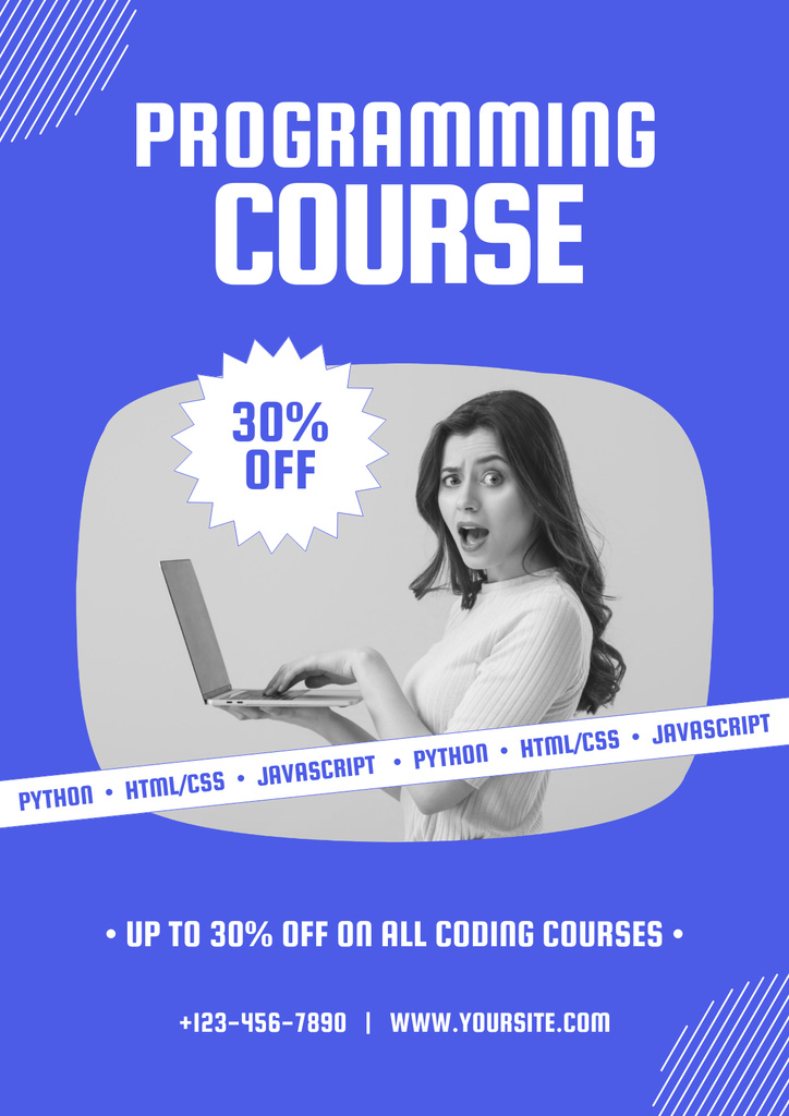Essential Programming Course with Discount Offer In Blue Posterデザインテンプレート