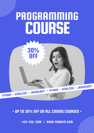Essential Programming Course with Discount Offer In Blue Poster Design Template