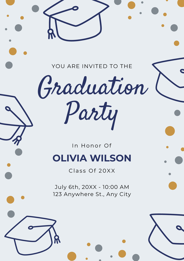 Graduation Party Announcement with Cap Sketches Poster Πρότυπο σχεδίασης