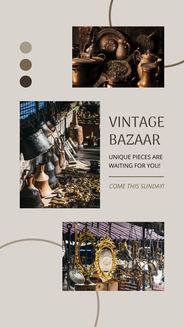 Vintage Bazaar With Home Wares Announcement Instagram Video Story Design Template