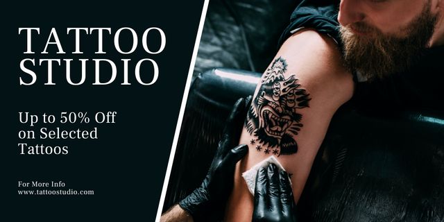 Plantilla de diseño de Tattoo Studio With Discount For Selected Tattoos Twitter 