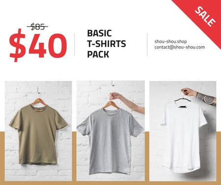 Platilla de diseño Clothes Store Sale Basic T-shirts Facebook