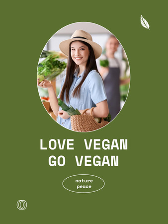 Vegan Lifestyle Concept Awareness with Girl in Summer Hat Poster US Tasarım Şablonu