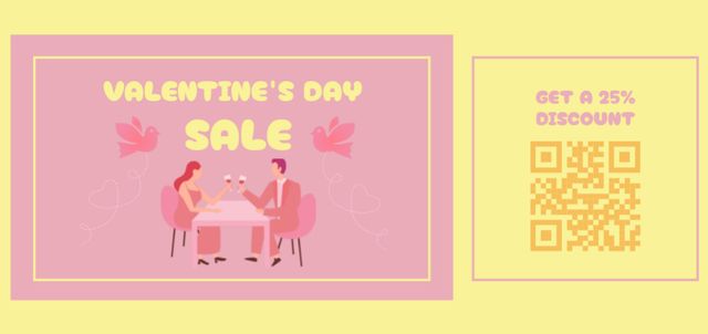 Discount Offer for Valentine's Day with Couple of Lovers Coupon Din Largeデザインテンプレート