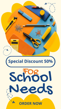 Special School Stationery And Calculator With Discount Offer Instagram Story Design Template