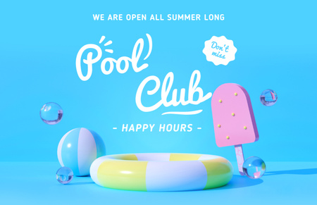 Pool Club Happy Hours -mainos jäätelöllä ja sormuksella Flyer 5.5x8.5in Horizontal Design Template