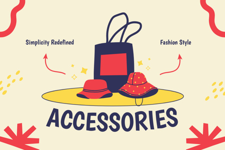 Designvorlage Angebot an bunten Hüten und Handtaschen für Label
