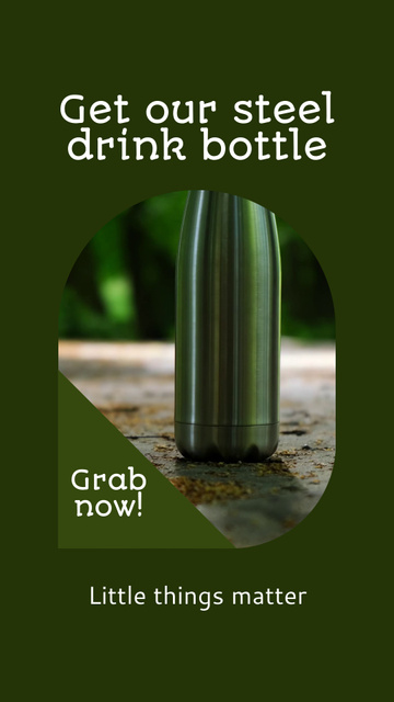 Designvorlage Steel Drink Bottle Promotion With Slogan für Instagram Video Story