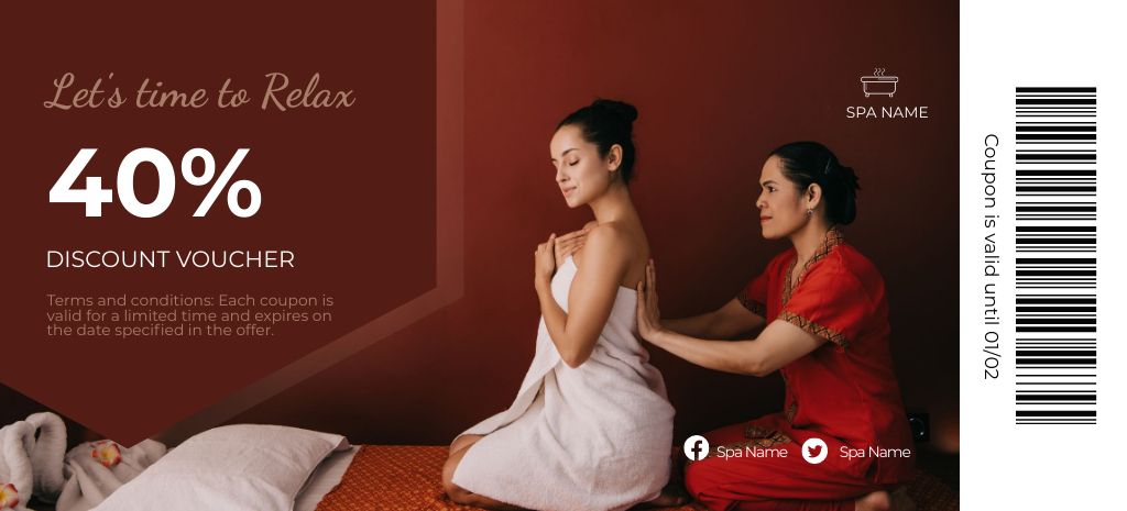 Ontwerpsjabloon van Coupon 3.75x8.25in van Wellness Massage Center Ad with Great Discount