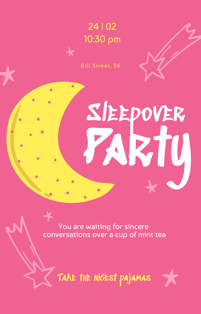 Moonlight Sleepover Party Invitation 4.6x7.2in tervezősablon