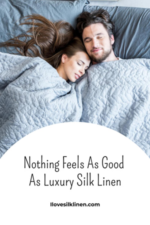 Designvorlage Anzeige für Seidenbettwäsche mit einem Paar, das im Bett schläft für Flyer 4x6in