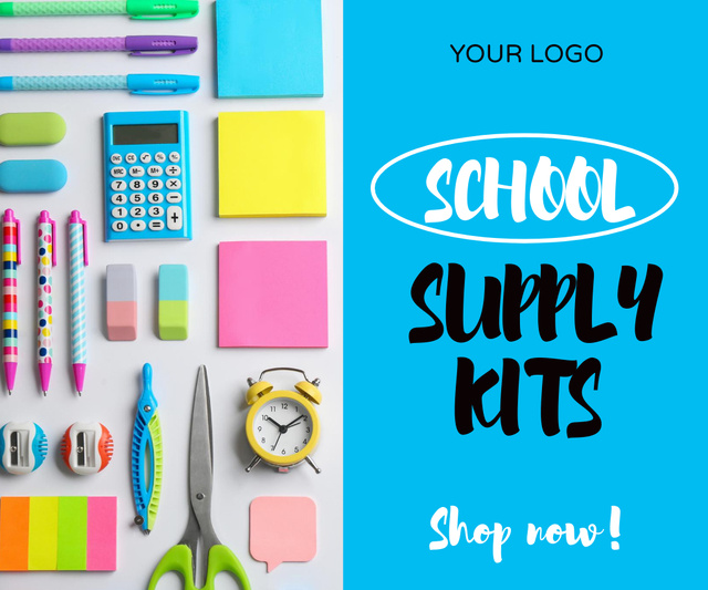 Ontwerpsjabloon van Large Rectangle van Back to School Special Offer For Supply Kits In Blue