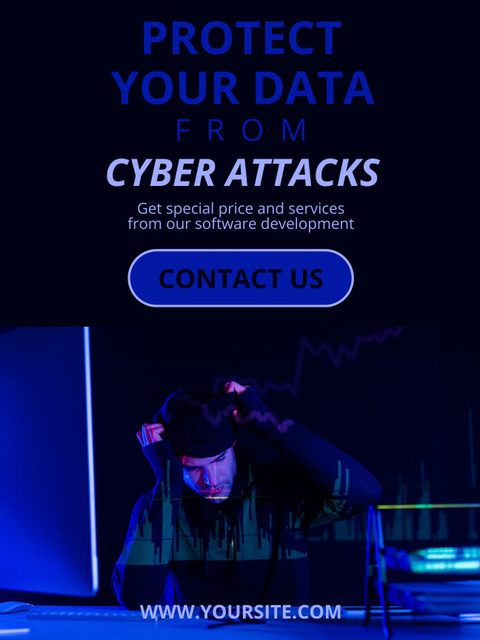 Protecting Data Promotion with Man in Neon Blue Light Poster US Šablona návrhu